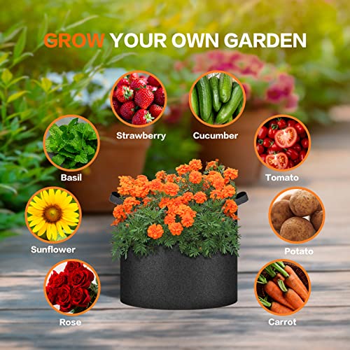 iPower Plant Grow Bag 7 Gallon 6-Pack Heavy Duty Fabric Pots, 300g Thick Nonwoven Fabric Containers Aeration with Nylon Handles, for Planting Vegetables, Fruits, Flowers, Black 2024 Version - color: Black, size: 7 Gallon