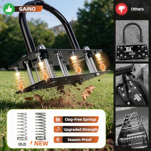 GAINO Lawn Aerator Tool, 15-Spike Aerator, Self-Cleaning, Black & Orange
