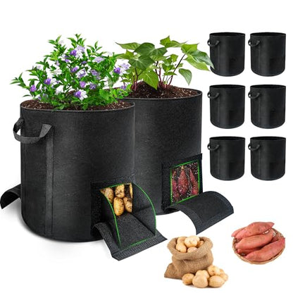 8 Pcs 15 Gallon Potato Grow Bags with Harvest & Visible Windows, Thickened Nonwoven Fabric Potato Planter,Potato Growing Containers with Sturdy Handles, Potato Bags for Growing Potatoes Vegetables - size: 8 Pack / 15 Gallon