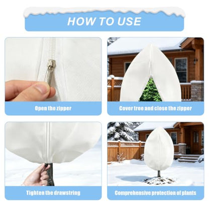 8 Pack 3 Sizes Plant Covers Freeze Protection w Zipper & Drawstring, White - color: White