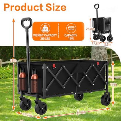 COZEER Wagons Carts Foldable, 180L Folding Heavy Duty Wagon with Wheels - color: Black, size: 180L