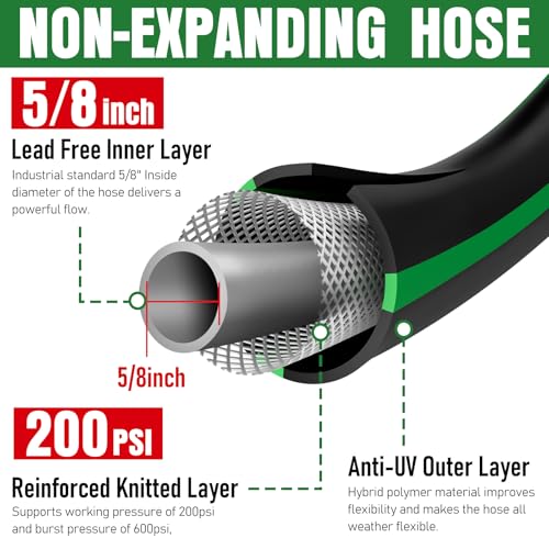 Heavy Duty Garden Hose 35ft, NON-EXPANDABLE Flexible Water Hose, Kink Resistant Lightweight Hybrid Hose, Leakproof Hose Male to Female Fittings - color: Black+Green, size: 35ft