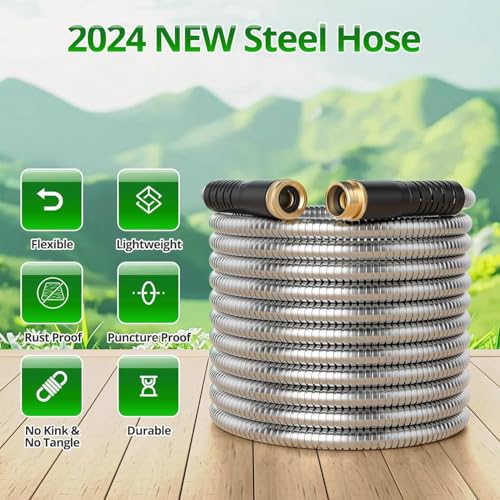 25FT Expandable Stainless Steel Garden Hose, Kink-Free Hose for Yard & Garden