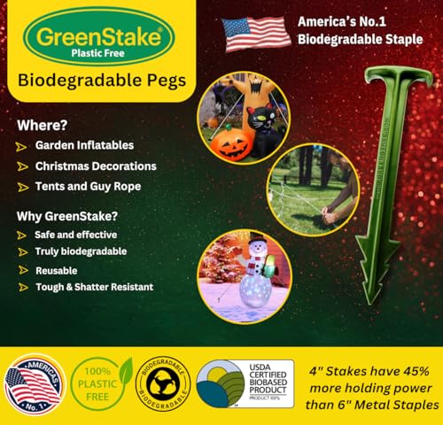 4-Inch Biodegradable Stakes, Pack of 500 - Superior Holding Power Stakes, Sod Staples for Weed Fabric, Eco-Friendly Garden Support Pegs & Fabric Pins, Netting,Turf, Landscaping and Gardening