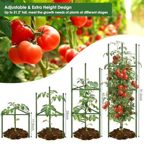 CEWOR 6 Pack Tomato Cage, 51.2 Inch Tall Adjustable Tomato Trellis - size: 51.2 Inch