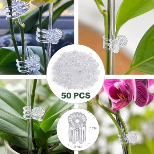 Garden Plant Clips, White Orchid Stem Support Clamps for Vine Training, Flower Stake Holders, 50 Count Pack - color: White