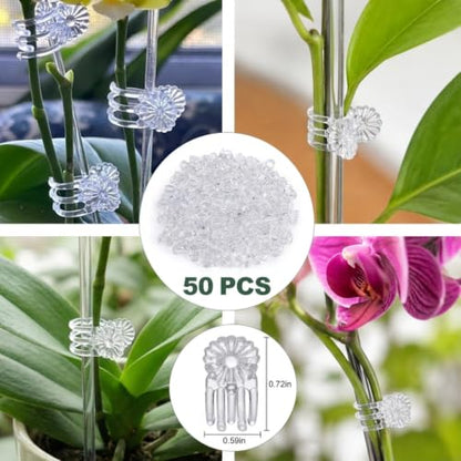 Garden Plant Clips, White Orchid Stem Support Clamps for Vine Training, Flower Stake Holders, 50 Count Pack - color: White