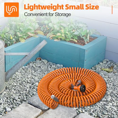 SPECILITE 3/8" Lightweight Coil Garden Hose 100 FT, EVA Flexible Water Hose - color: Orange, size: 100FT