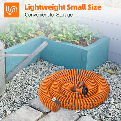 SPECILITE 3/8" Lightweight Coil Garden Hose 100 FT, EVA Flexible Water Hose - color: Orange, size: 100FT