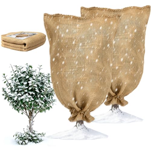 Burlap Fabric Plant Bags 2PCS 40" x 47", Reusable Winter Plant Covers for Freeze Protection, Breathable Frost Resistant Burlap Grow Bags with Drawstring, Heavy Duty Cold Weather Plant Protection - size: 2PCS-40" x 47"