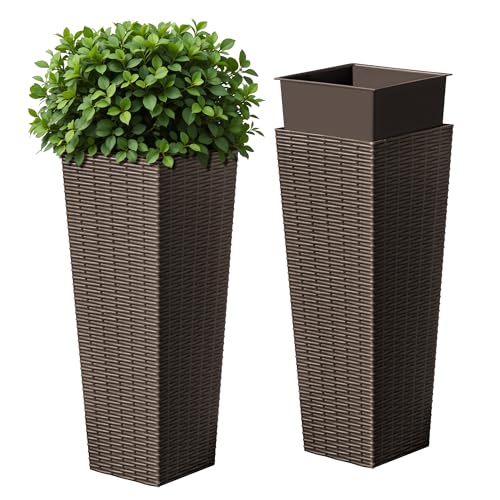 Devoko Resin 23.6'' Tall Planters, Large Taper Outdoor Planter - color: Brown, size: 23.6" Set of 2