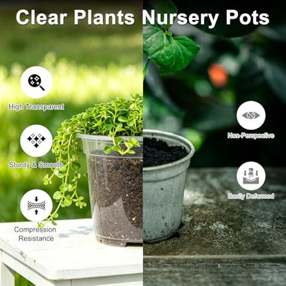 M METERXITY 20 Pack Clear Nursery Pots with Drainage Holes, Sturdy Plastic Seedling Starter Pots for Plants, Vegetable, Succulent, Propagation, Root Cutting, Seed Starting [6'' x 5''] - size: 5.91''