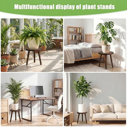 Wood Plant Stands Indoor, Updated Single Plant Stand Modern Plant Table for Large Plants, Wooden Plant Stool, Tall Plant Holder Small Round Side for Living Room, Balcony, Office (Dark Brown) - color: Dark Brown