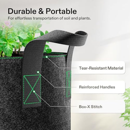VIVOSUN 5-Pack 20 Gallon Plant Grow Bags Fabric Pots with Handles - color: Black, size: 20 Gallons