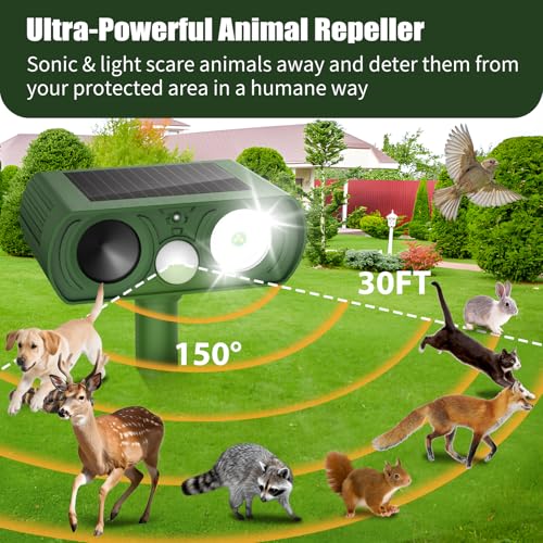 Solar Ultrasonic Animal Repellent, Deer Repellent Devices Waterproof, Cat Repellent Outdoor with Motion Detection Squirrel Skunk Rabbit Dog Raccoon Deterrents Animal Repeller for Yard, 2 Pack, Green - size: 2 Pack