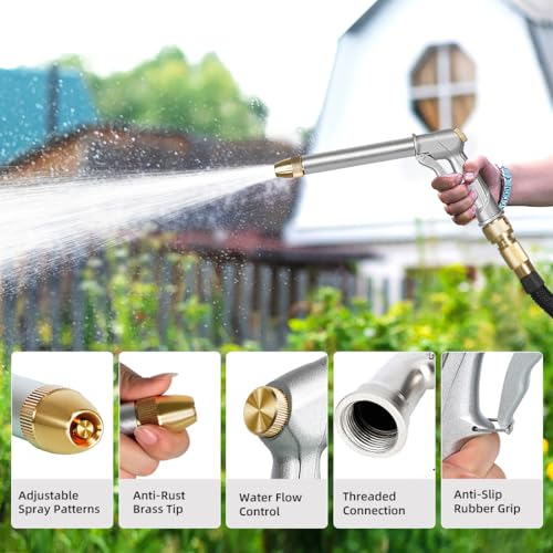 Garden Hose Nozzle with Brass Nozzle,100% Heavy Duty Metal Water Nozzle - color: Silver