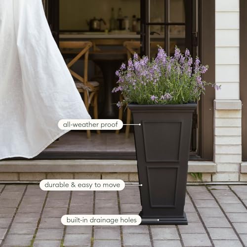 Veradek Brixton Series Planter - Tall Outdoor Planter with Shelf - color: Black, size: 26 inch -2 Pack