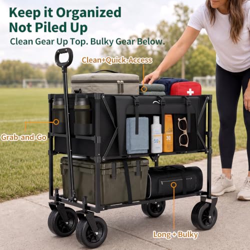 400L Double Decker Folding Wagon Cart, Converts to Single Layer