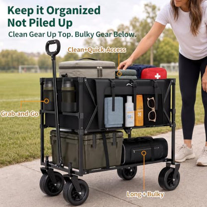 400L Double Decker Folding Wagon Cart, Converts to Single Layer