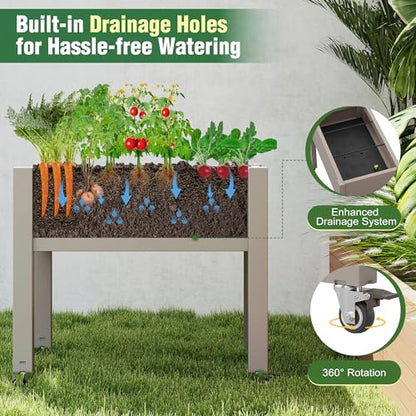 Elevated Raised Garden Bed with Wheels,Planter Box,Gray-26.3" h - color: Gray, size: 26.3"h
