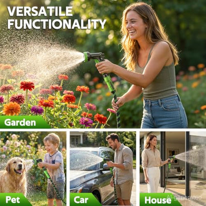 NON-EXPANDABLE Garden Hose 50 FT Water Hose with 10-Function Spray Nozzle - size: 50ft