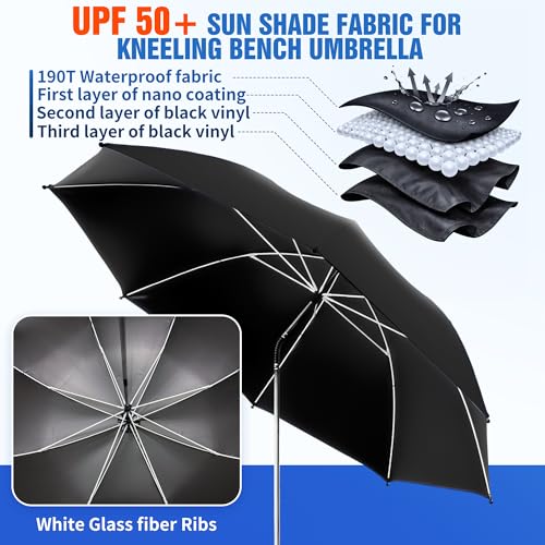 Garden Kneeler Umbrella,42” Large Chair Umbrella with Universal Clamp, 360°Swivel and UPF 50+ Protection,Folding Clip on Umbrellas for Garden Seat Bench Beach Chairs Strollers Golf Carts, NO KNEELER