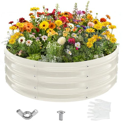 12 Inch Tall 36 Inch Diameter Round White Raised Garden Bed Kits Outdoor - color: Cream White, size: 36 Dia X 12 inches