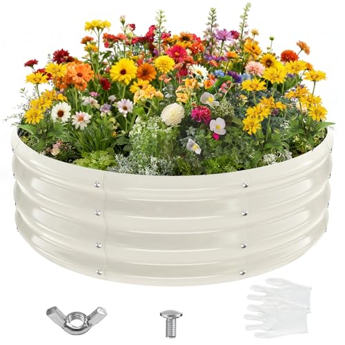 12 Inch Tall 36 Inch Diameter Round White Raised Garden Bed Kits Outdoor - color: Cream White, size: 36 Dia X 12 inches