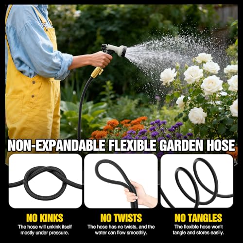 Garden Hose 50 ft Non-Expandable, Flexible Water Hose, Lightweight Hose with 10-Function Nozzle for Yard, Portable, Leak Proof, All-Weather Water Pipe for Outdoor, Car Wash, RV, Lawn - size: 50FT