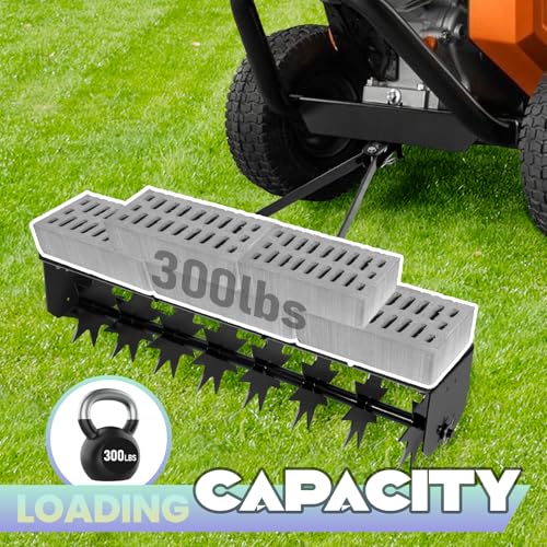 37" Tow Behind Spike Aerator Soil Penetrator Spikes Tractor, 300Lbs Heavy Duty Rolling Lawn Aerator, Manual Tow Behind Aerator with Rotary Spike for Lawn and Farm, Black