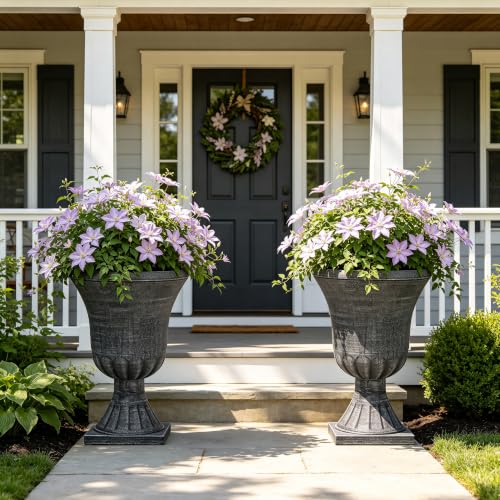 2-Pack 22" Washed Black Plastic Urn Planters with Drainage Holes - color: 22"h-washed Black