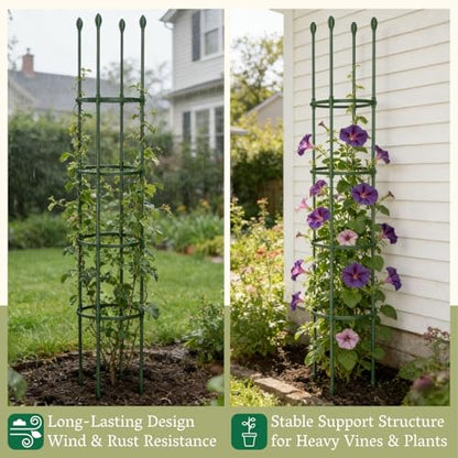 2 Pack Heavy Duty Round Tomato Cage | 63 Inch Rustproof Steel Core Plastic Coated Garden Tomato Trellis | Metal Large Plant Support for Tomato, Cucumber, Beans, Flowers, Vegetables Indoor Outdoor