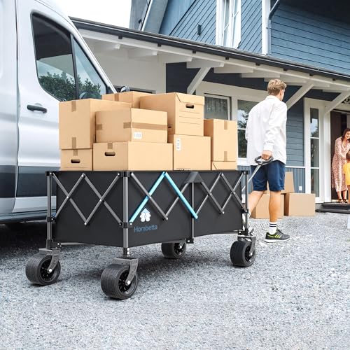 48" XL Collapsible Wagon Cart, 400L Heavy Duty Folding Wagon with 560 lbs Capacity, All-Terrain Wheels for Beach, Camping, Garden, Sports, Shopping - color: Black, size: 400L-48in