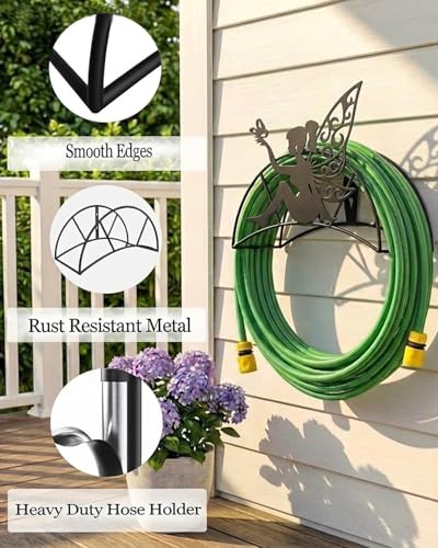 FlowerFairy Hose Hanger Wall Mount HeavyDuty 125'5/8"﻿Garden Hose Holder - color: Flower Fairy Girls