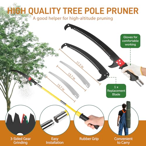 Outvita Manual Pole Saw, 26 Feet Extendable Tree Pruner with Knives and Storage Pocket, Sharp Steel Blade and Scissors High Branches Trimming for Pruning Palms and Shrubs（Yellow） - color: Yellow, size: 26 feet