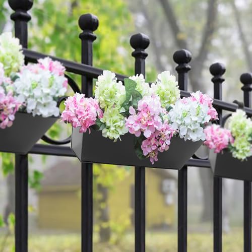 16 Inch Railing Planters Box Metal Hanging Flower Pot 3 Pcs - color: Black-3pcs