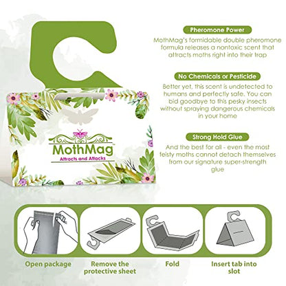 MothMag Moth Traps for Clothes, Closets, Fabrics, and Carpets, Clothing Moth Traps, Clothes Moth Traps, Closet Moth Traps, Moth Pheromone Traps, Extra-Strength Adhesive Glue Clothes Moth Trap, 6 Pack - color: Green