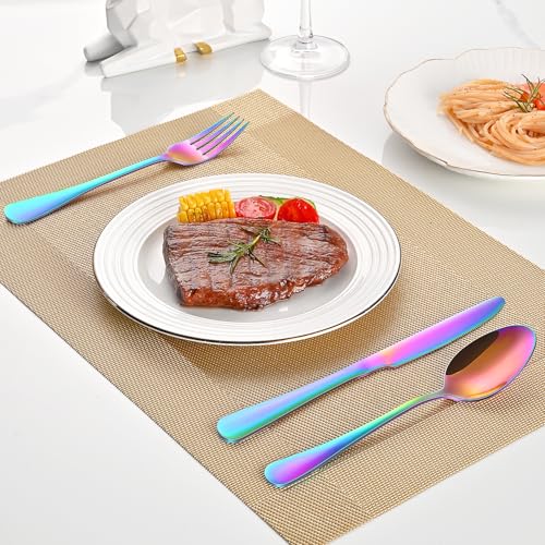7.3 Inch Dinner Spoons Set, 8 Pieces Stainless Steel Tablespoons Set, Colorful Rainbow Mirror Finishing Metal Silverware Spoons - size: 8-Piece(Rainbow)