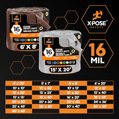 12' x 40' Super Heavy Duty 16 Mil Brown Poly Tarp Cover - Thick Waterproof, UV Resistant, Rip and Tear Proof Tarpaulin with Grommets and Reinforced Edges - by Xpose Safety - color: Brown, size: 12' X 40'