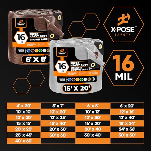 4' x 20' Super Heavy Duty 16 Mil Brown Poly Tarp Cover - Thick Waterproof, UV Resistant, Rip and Tear Proof Tarpaulin with Grommets and Reinforced Edges - by Xpose Safety - color: Brown, size: 4' X 20'