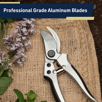 Bypass Pruning Shears for Gardening - 8” Heavy Duty Garden Shears - Spring-Loaded Snap Catch and Ergonomic Grips - Ultra Sharp Rust Resistant Trimming Scissors - Gardening Tools by Kings County Tools - style: 8" Bypass Pruner