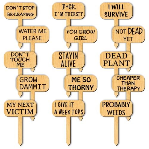 arricraft 15 Pcs Wood T-Type Plant Tags, 1.96x2.75inch/5x7cm Plant Labels with Growing Words Talking Plant Funny Wooden Plant Sign for Garden Markers Nursery Seedling Potted Herb Flower Vegetables - color: Funny Plant Labels-f