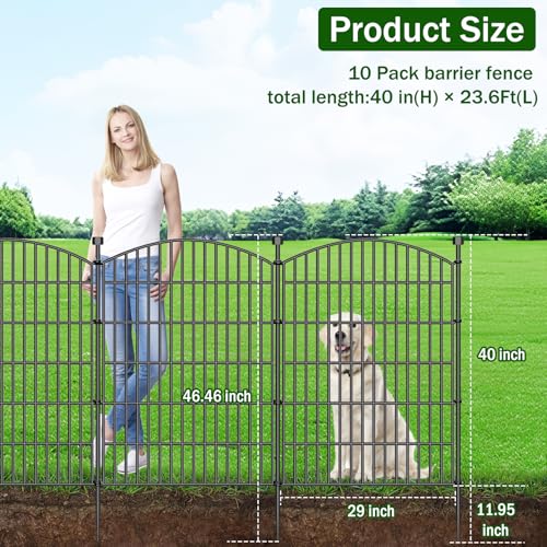 10 Panel No Dig Decorative Garden Fence 40" H x 23.6'L Outdoor Dog Barrier - size: 40 in(H) X 23.6 ft(L)