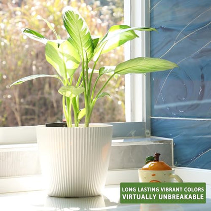 Dexceder 9x8 Self Watering Planters Indoor (2 Pack, White) - color: White, size: 9x8