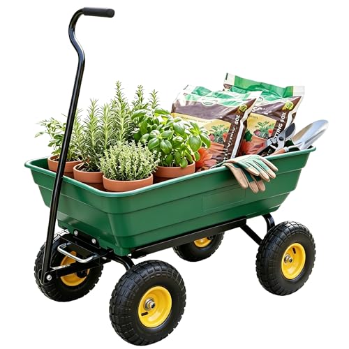 NORTHSKY Garden Dump Cart Wagon 600 Lbs,Heavy Duty Yard Wheelbarrow - color: Garden Green