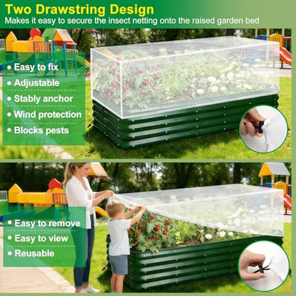 2 Pack Garden Netting for Raised Beds, 4.8X2.2FT Drawstring Plant Covers - size: 2PCS-Drawstring