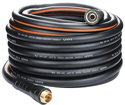 Hybrid Garden Hose 5/8 IN. x 75 FT, Heavy Duty, Lightweight, Flexible with Rotatable Handle and Solid Brass Fittings, Gray+Orange - size: 75 FT