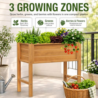 YEFU 34" Small Garden Planter, Wood-Look HIPS Compact Planter Box, Teak - color: Teak, size: 34"×18"×30"