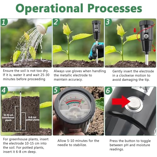 2 in 1 Soil PH Meter Soil Moisture Sensor Meter Soil PH Tester Soil Test Kit Gardening Tool for Indoor Outdoor Plant Garden Lawn Farm Waterproof Metal Electrode 295mm Long