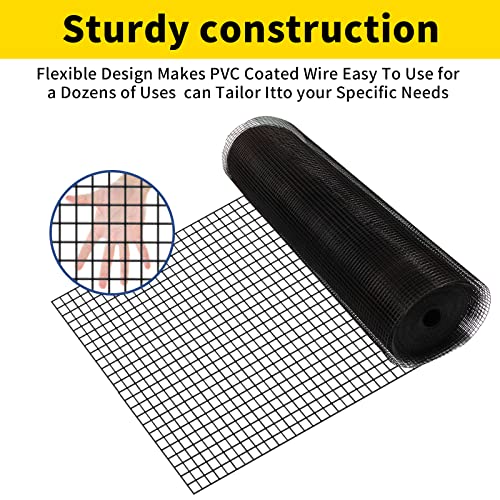 Hardware Cloth PVC Coated Wire Mesh 48'' x 50' 1/4inch Mesh Black Vinyl Coated Fence Chicken Wire Fencing 19 Gauge Chain Link Fence for Chicken Coop,Animal Control,Gutter Guard, and Home Improvement…